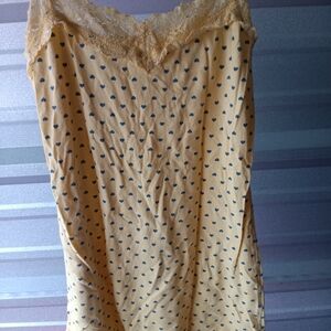 Yellow Lace Trimmed Tank Top with Blue Polka Dot Hearts